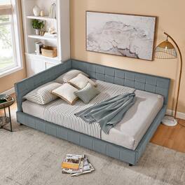 Anysun - Queen Velvet Tufted Sofa Bed Frame - with Comfortable Backrest & Armrests for Bedroom or Living Room - Gray