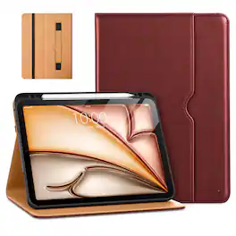 DTTO - Case for iPad Air 11-inch M2/M3 & Air 4th/5th Gen – Premium Leather Folio with Pencil Holder, Auto Sleep/Wake - Burgundy Red