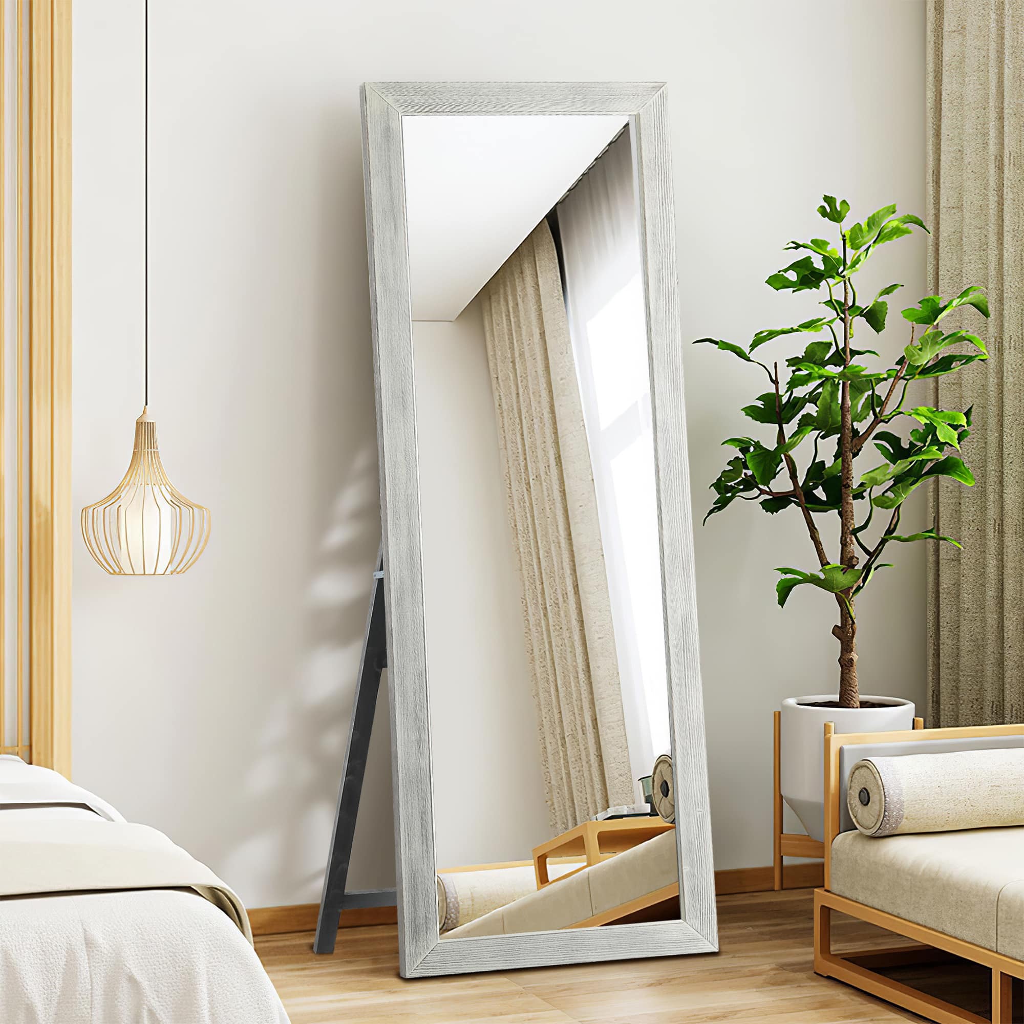 Lirago - 64" x 21" Solid wood brushed Rectangle full body mirror with Scratch Resistant Aluminum Alloy Frame with bracket - White