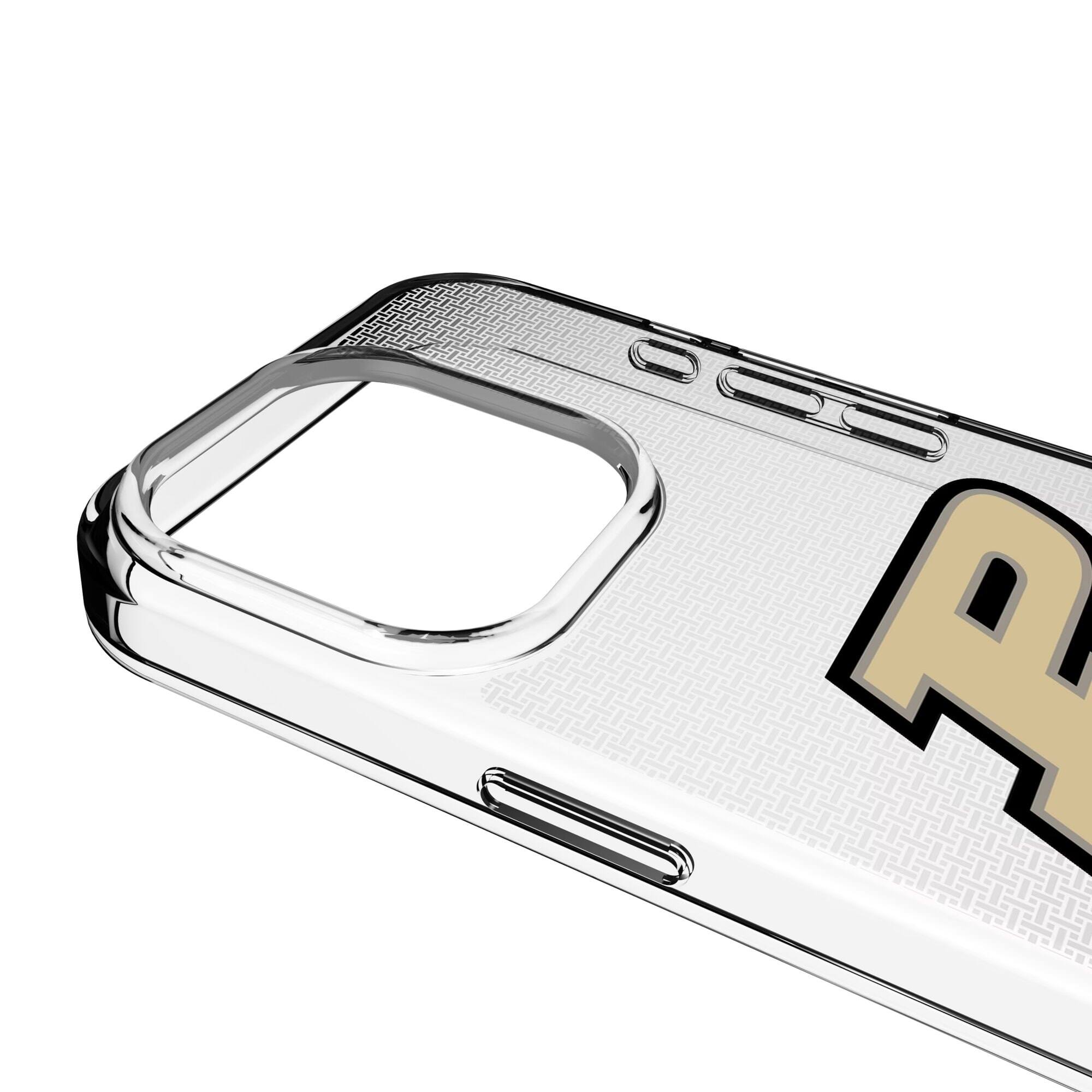 Alt View 2. Keyscaper - Purdue Boilermakers Linen Logo iPhone Clear Case - 15 - Multicolor.