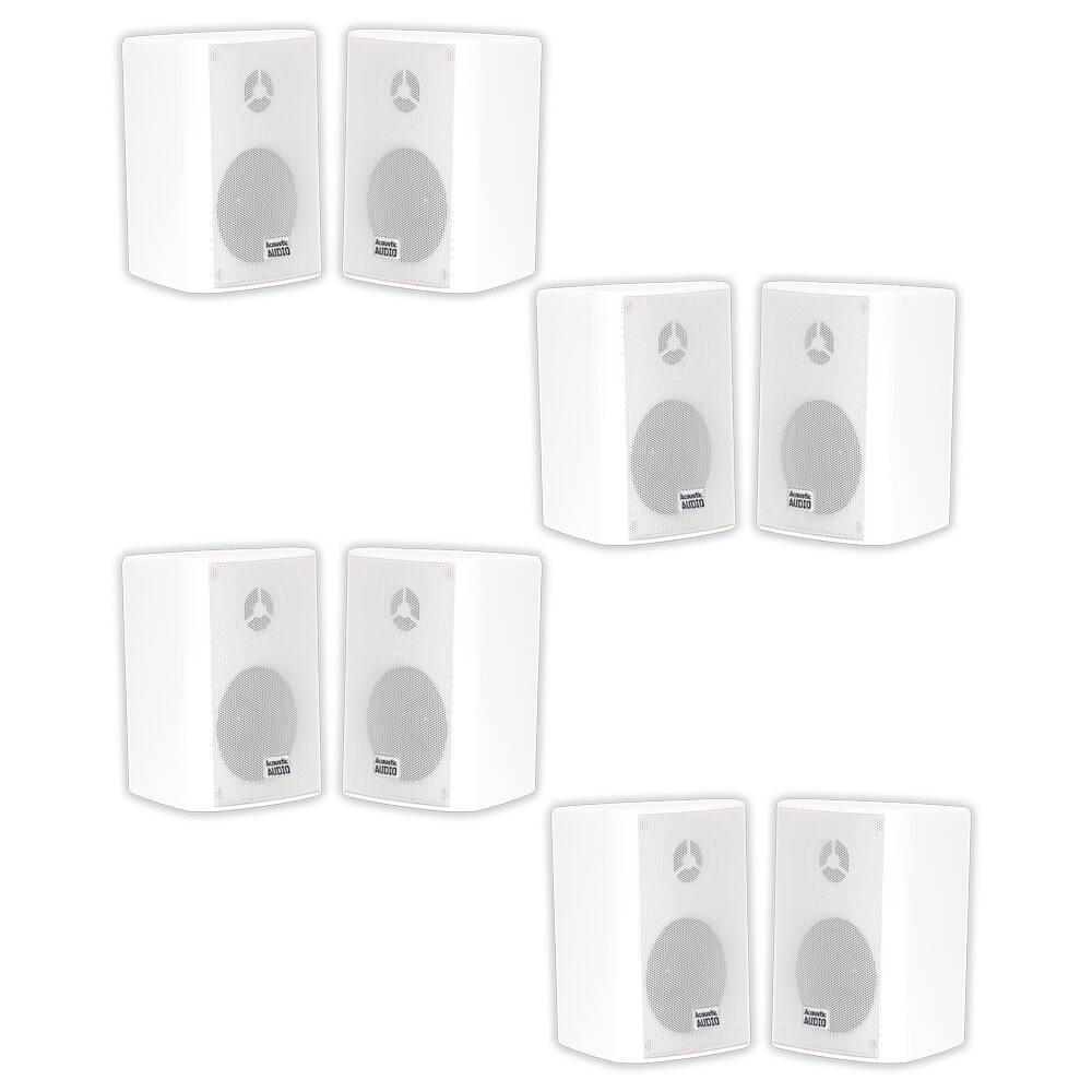 Acoustic Audio by Goldwood - AA351W Indoor Outdoor 2 Way Speakers All Weather 4 Pair Pack AA351W-4Pr - White