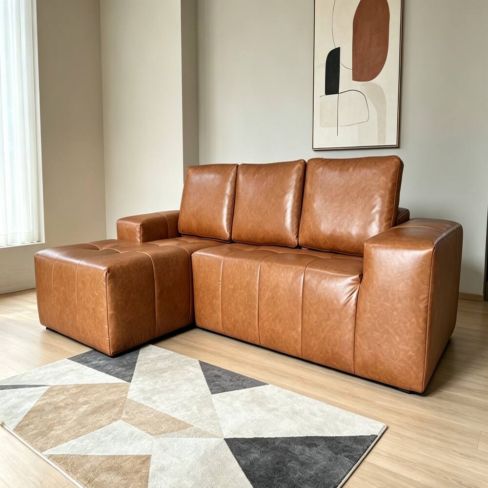 Angle. Loheer - Loheer Boneless Couch Cloud Sectional L Shaped Modular Sofa Brown - Brown.