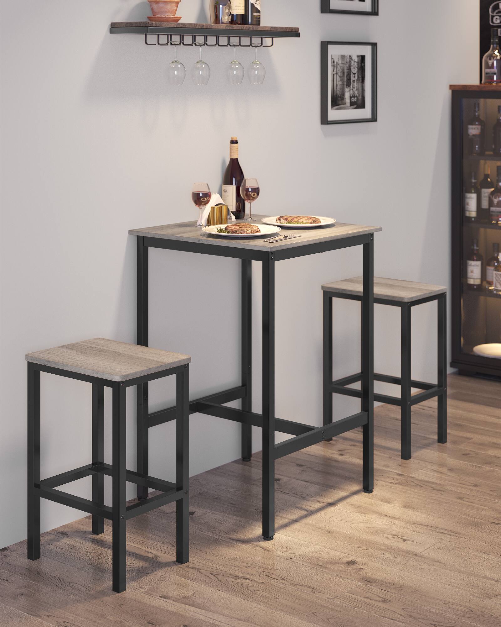 Left. Songmics Home - Bar Table, Small Kitchen Dining Table, High Top Pub Table, Height Cocktail Table for Living Room Party - Greige and Ink Black.