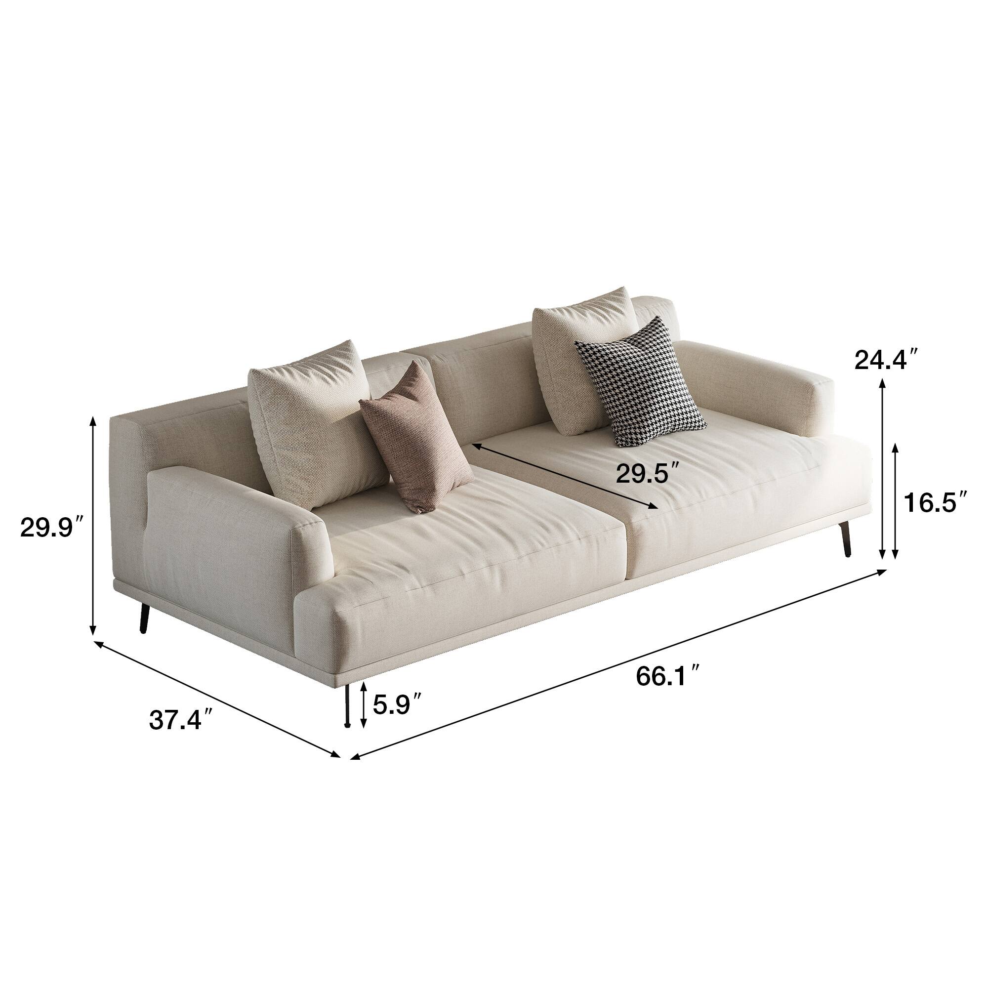 - Width: 66.1"
- Depth: 29.9"
- Height: 24.4"
- Seat Height: 16.5"
- Seat Depth: 29.5"
- Arm Height: 5.9"
- Arm Width: 37.4"