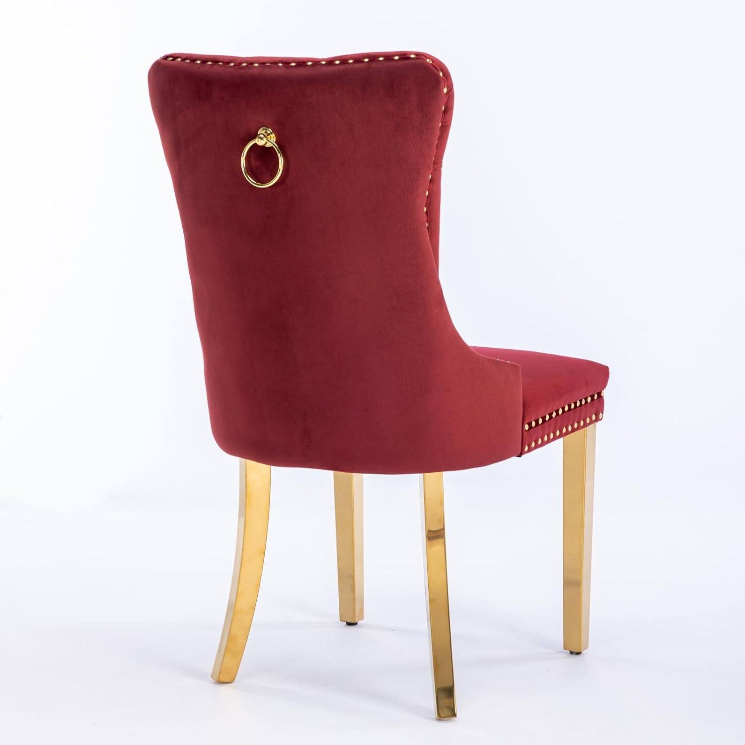 Alt View 4. Trinkets Crazed - Velvet Dining Chair Set of 2 Upholstered Tufted Dining Room Chair with Nailhead Trim - burgundy.