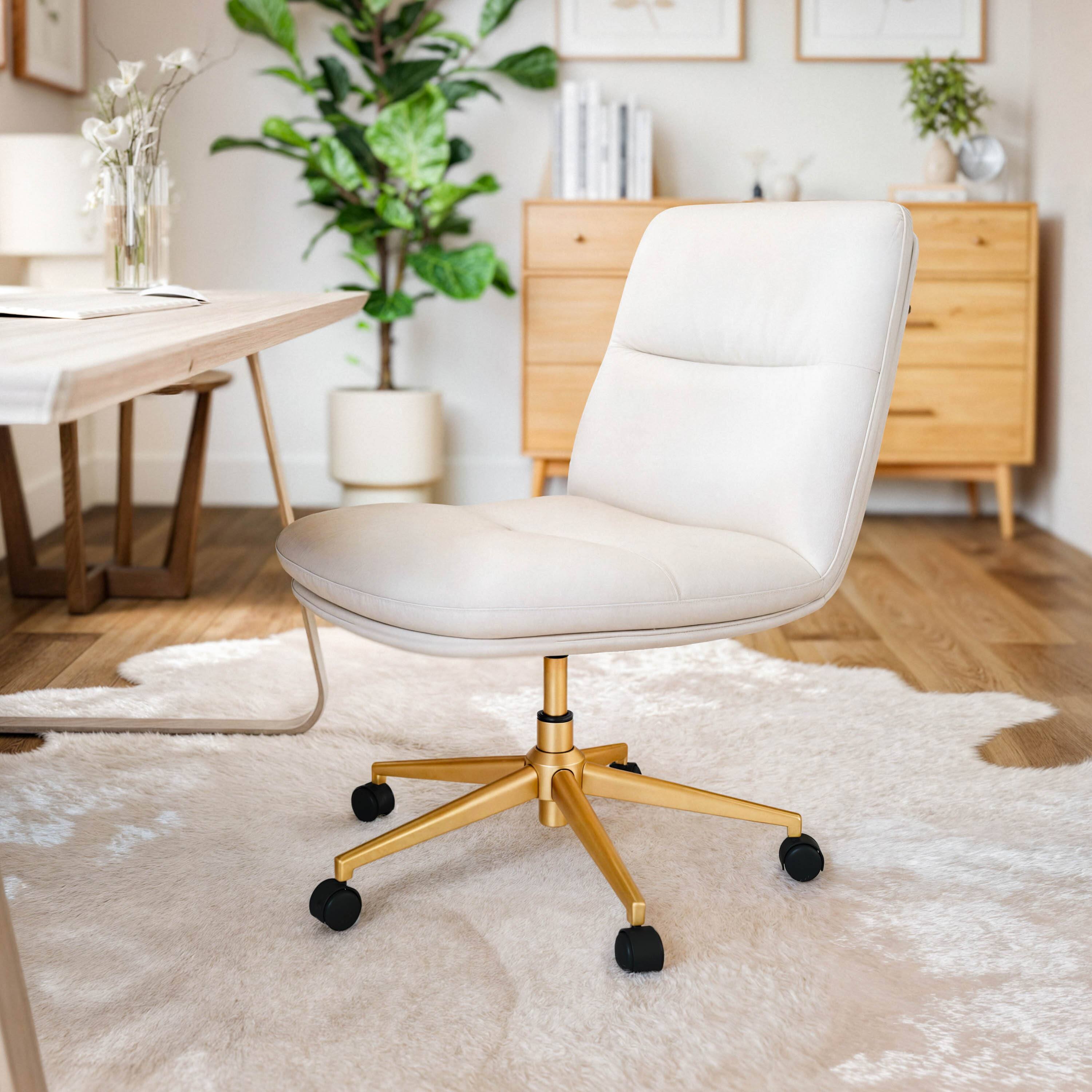 Alt View 1. Flash Furniture - Chloe Commercial Mid-Back White Padded LeatherSoft Armless Task Office Chair with Wheels, Adjustable Height, Swivel Func - White.