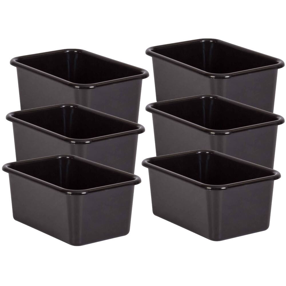 Front. Teacher Created Resources - Teacher Created Resources Black Small Plastic Storage Bin, Pack of 6.