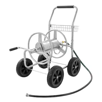 Front. VEVOR - Hose Reel Cart, Hold Up to 250 ft of 5/8’’ Hose, Garden Water Hose Carts Mobile Tools with 4 Wheels - Sliver.