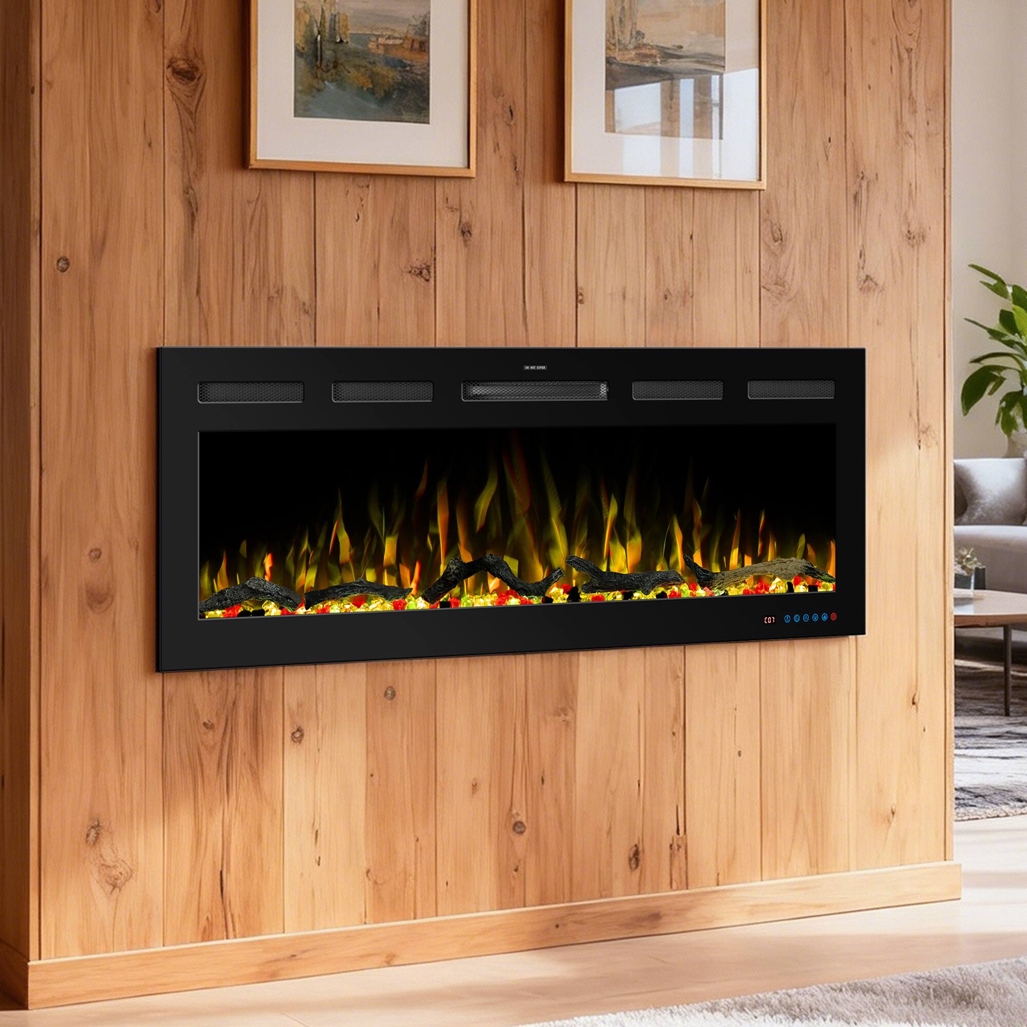 Front. Ihomeadore - 50" Black Crystal 1500W Heater Smart Recessed Wall Mounted Electric Fireplace with Remote and Alexa/Google Home Support - Black.