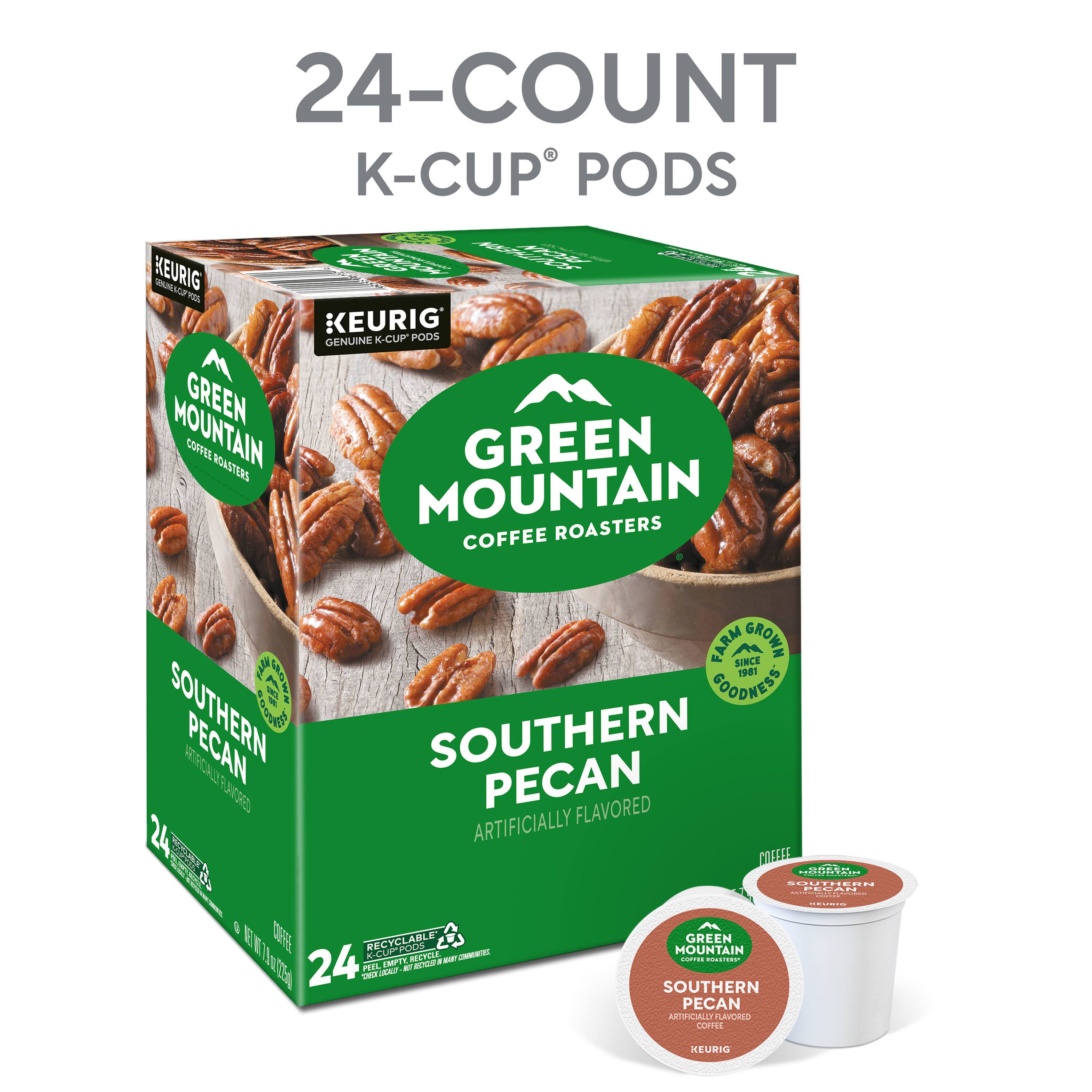 24-COUNT K-CUP® PODS

KEURIG GENUINE K-CUP® PODS

GREEN MOUNTAIN COFFEE ROASTERS

SOUTHERN PECAN
ARTIFICIALLY FLAVORED

FARM GROWN SINCE 1981

24 RECYCLABLE K-CUP® PODS

GREEN MOUNTAIN COFFEE ROASTERS
SOUTHERN PECAN
ARTIFICIALLY FLAVORED COFFEE

KEURIG