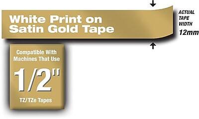 White Print on Satin Gold Tape

Compatible With Machines That Use 1/2" TZ/TZe Tapes

Actual Tape Width 12mm