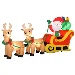 Homcom - 8ft Long Christmas Inflatable Santa Claus with Sleigh and Reindeer, Outdoor Blow-Up Yard Decoration with LED Light - Yellow