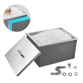 VEVOR - Drop in Ice Chest, 22"L x 17"W x 12"H Stainless Steel Drop in Cooler, 45.3 Quart Commercial Ice Bin - Silver