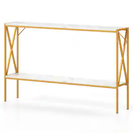 Costway - Narrow Console Table 2-Tier Entryway Table with Storage 2 Support Bars Sofa Table - White