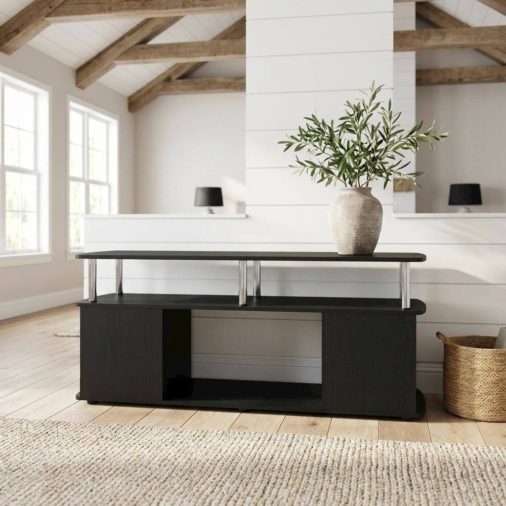 Angle. FurniFact - Dark Americano Coffee Table with Storage Shelf and Bottom Compartment - Dark Americano, Stainless Steel.