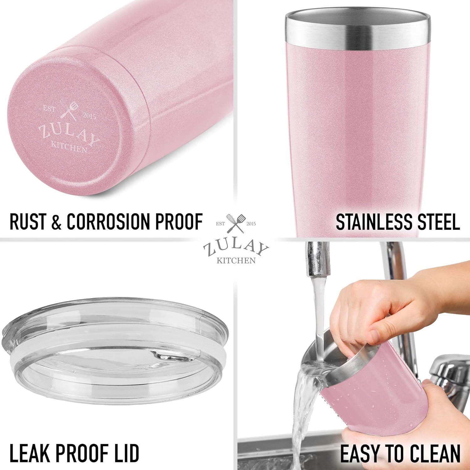 EST 2015 ZULAY KITCHEN

RUST & CORROSION PROOF

STAINLESS STEEL

LEAK PROOF LID

EASY TO CLEAN