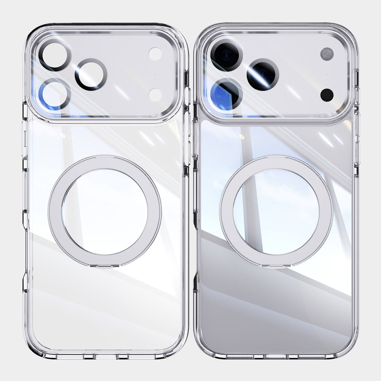Angle. Dteck - Magnetic Clear Phone Case for Apple iPhone 17 Pro Max with Metal Rotating Stand,Shockproof PC+TPU Slim Transparent Cover - White.