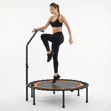 Front. Loheer - Foldable Mini Exercise Trampoline with Handlebar for Indoor and Outdoor Cardio Workout - Black.