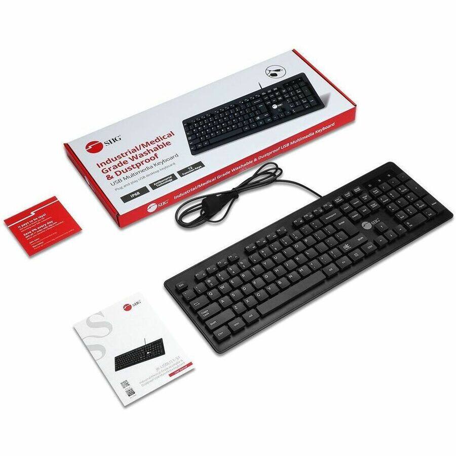 Sure, here is the corrected and grouped text:

---

**Product Name:**
- Industrial/Medical Grade Washable & Dustproof USB Multimedia Keyboard

**Features:**
- IP68
- USB Multimedia Keyboard
- Washable and Dustproof
- Industrial/Medical Grade

**Brand:**
- STIG

**Additional Information:**
- Plug and play USB Multimedia Keyboard
- Ideal for use in harsh environments

**Model Number:**
- K-10001135

**Certifications:**
- CE
- FCC

**Warranty:**
- 1 Year Warranty

**Language:**
- English

**Note:**
- Not for use in explosive environments

---