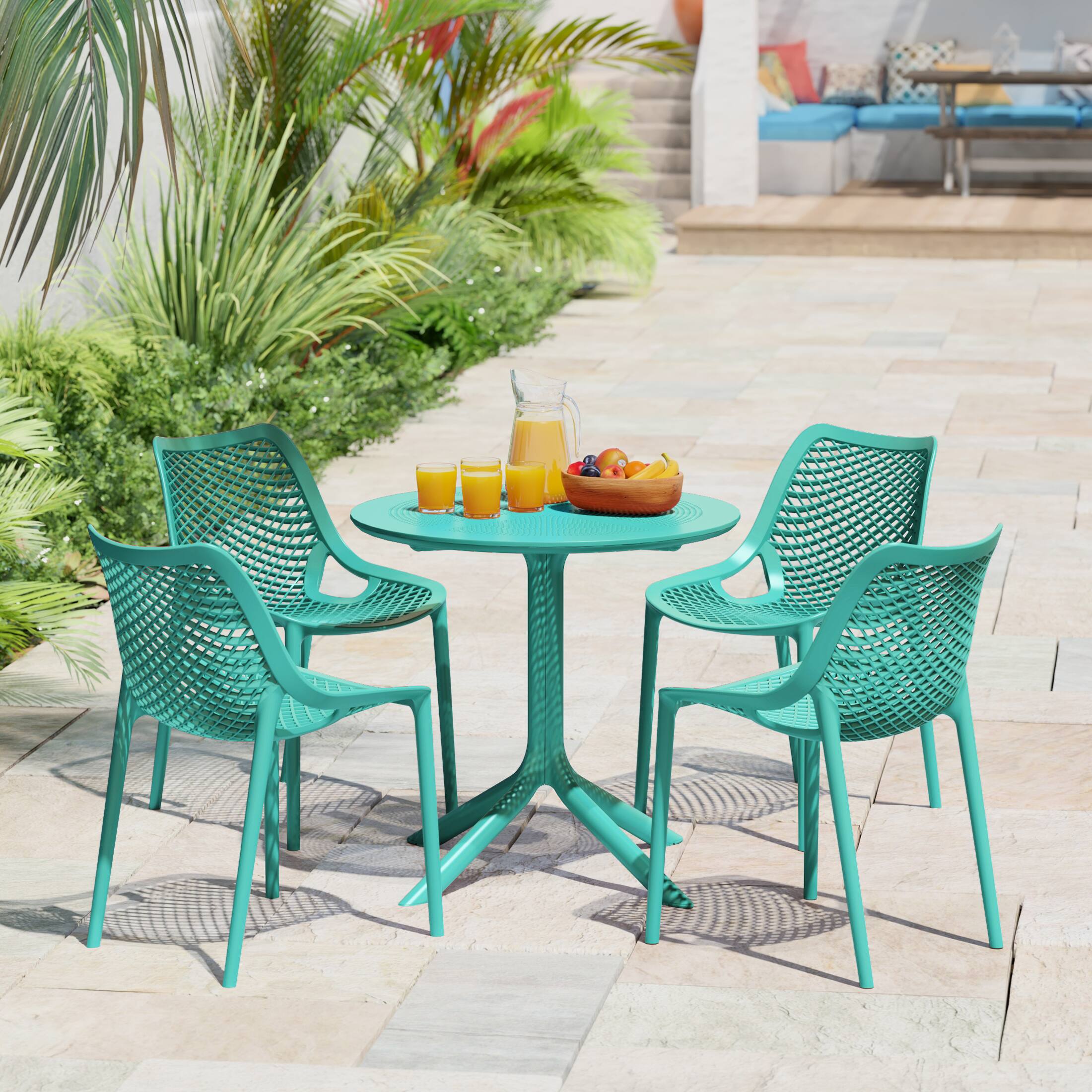 Angle. WestinTrends - WestinTrends Playa 31.5" Round Plastic Outdoor Patio Dining Table for 4 - Turquoise.