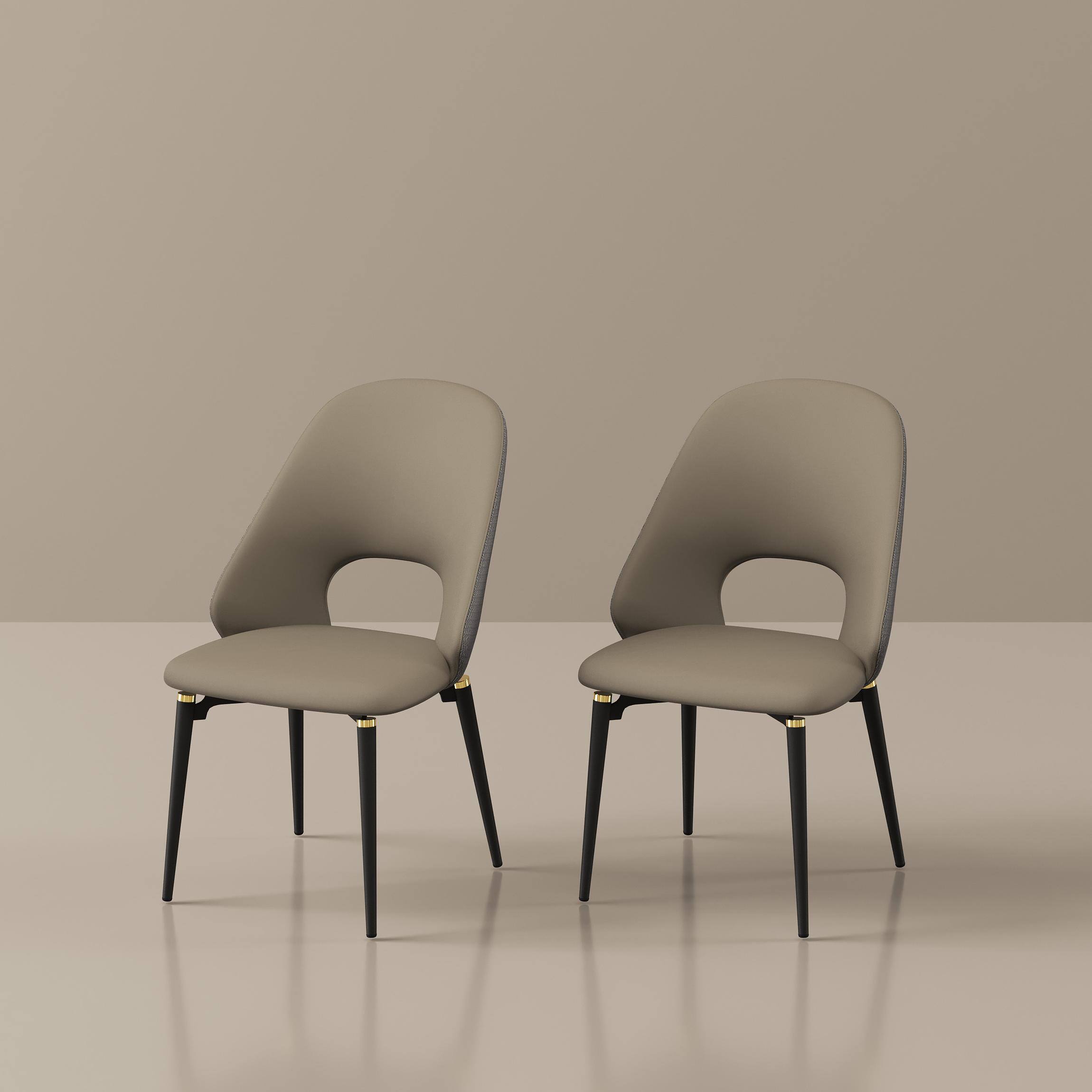 Alt View 5. POVISON - Modern Minimalist Faux Leather Dining Chairs Set of 2, Side Chairs with Hollow Back - Light Brown & Gray.