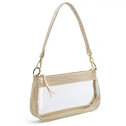 Front. DORLUKFU - Clear Shoulder Handbag PVC Classic 90s Purse Women Vegan Leather Crocodile Crossbody Bag - Beige.