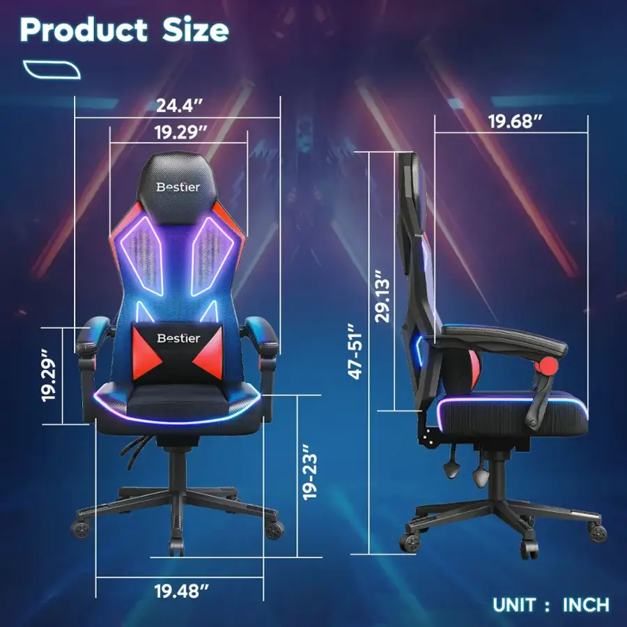 Product Size: 24.4" 19.29" 19.68" Bestier 19.29" Bestier 19-23" 47-51" 29.13" 19.48" UNIT: INCH
