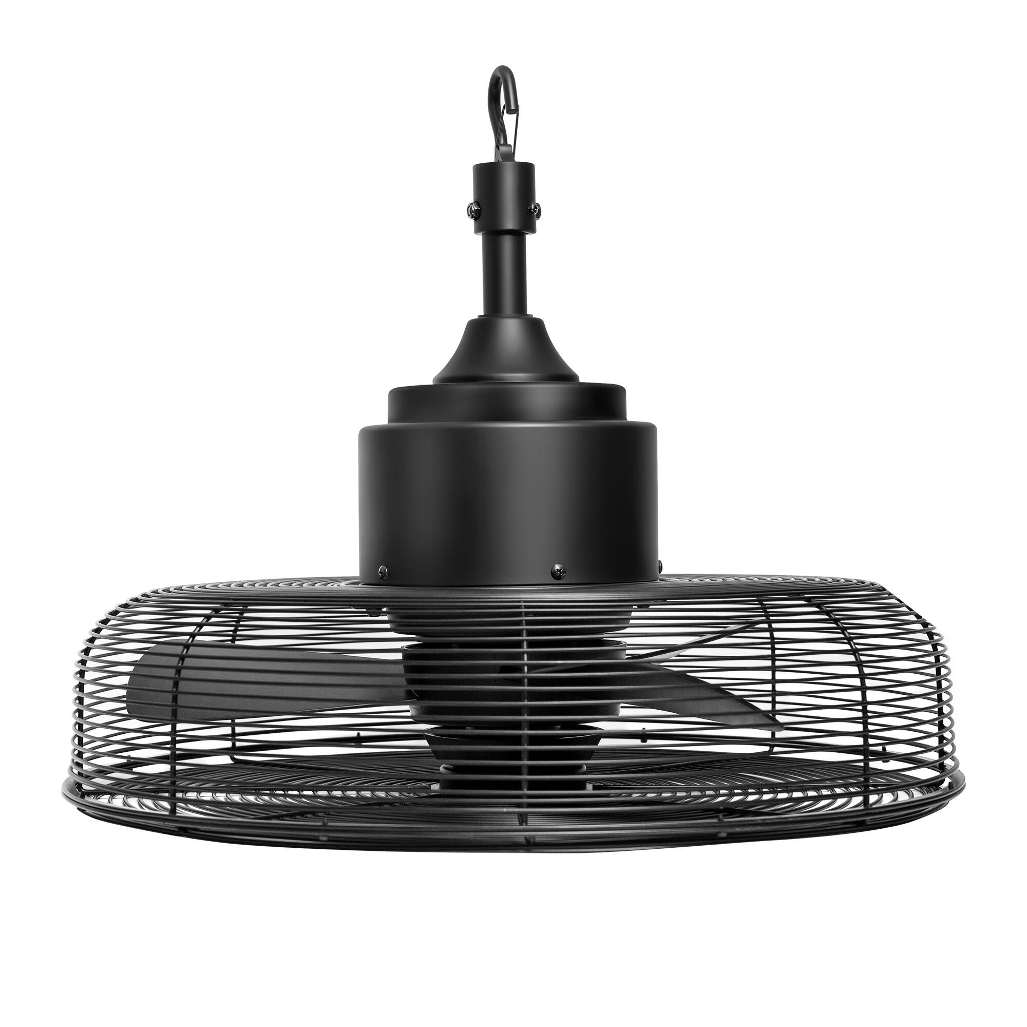 Alt View 6. Breezary - 20" Outdoor Cage Waterproof Plug-in Gazebo Ceiling Fan with 3 ABS Blades, No-Light, Cord Hook-Mounted, AC Motor - Matte Black.