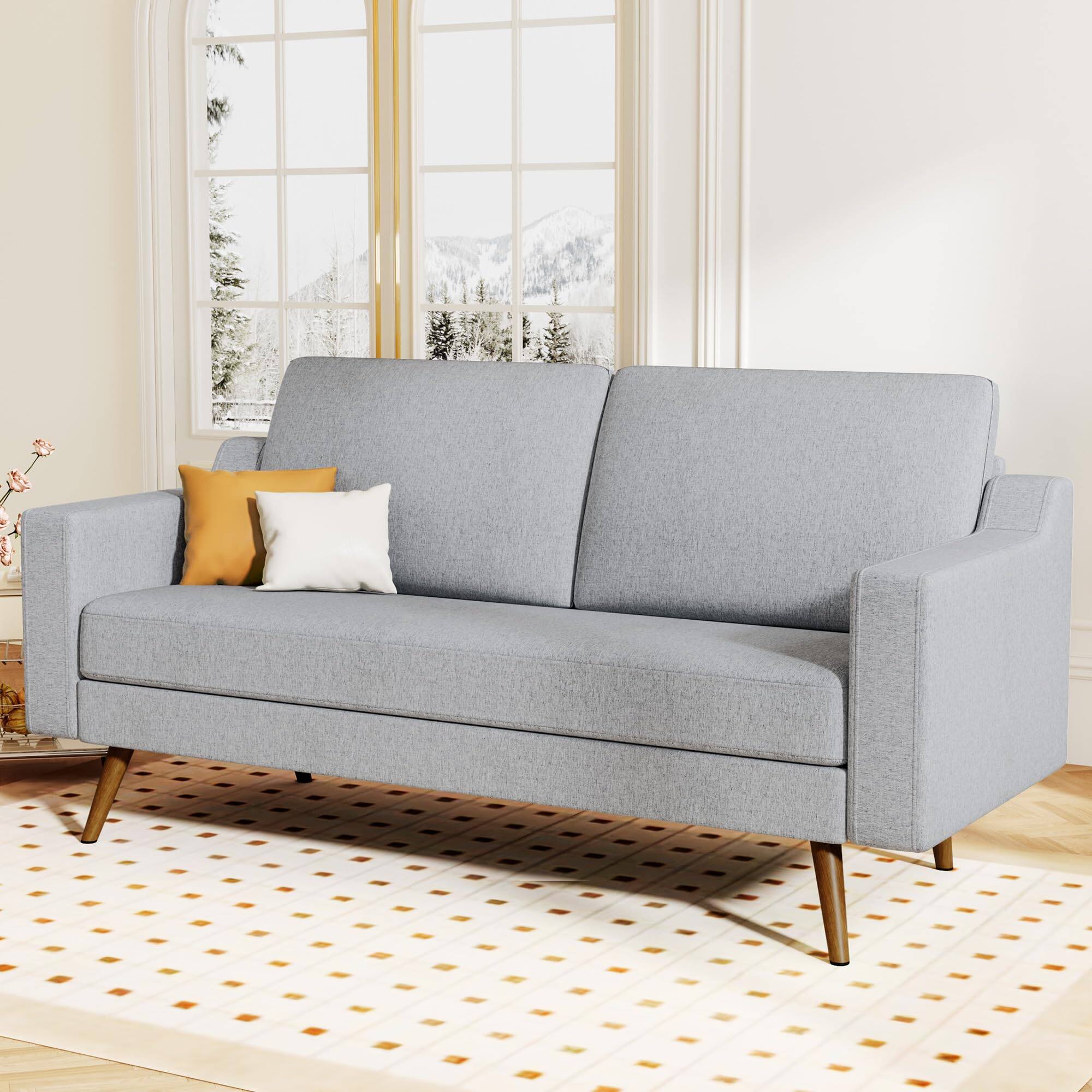 Alt View 5. Dyonery - 65.4" Loveseat Sofa,Mid Century Modern Loveseat Couches for Living Room,Comfy Linen Sofa with Spring Cushion - Grey.