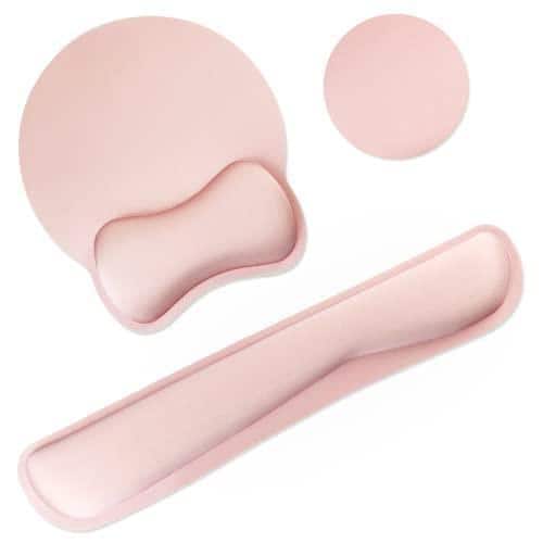 Earthley Blooms - Wrist Rest And Mouse Pad Support Memory Foam Set For Office Laptop Computer Gaming Comfortable Typing &wrist - 1p-a-pink-1P-Keyboard and Mouse Wrist Rest
