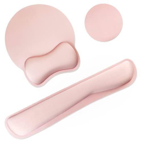 Earthley Blooms - Wrist Rest And Mouse Pad Support Memory Foam Set For Office Laptop Computer Gaming Comfortable Typing &wrist - 1p-a-pink-1P-Keyboard and Mouse Wrist Rest
