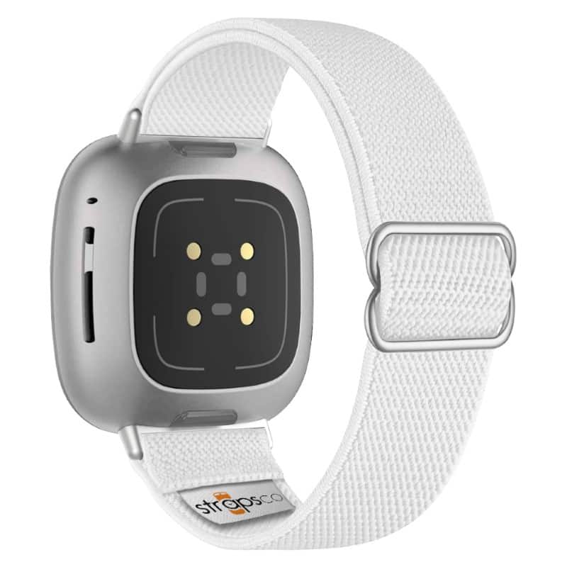 Photos - Smartwatches StrapsCo - Nylon Stretch Watch Band Strap For Fitbit Sense 2 - White  s2.ny100.22.20.fvs.ss(Silver Hardware)