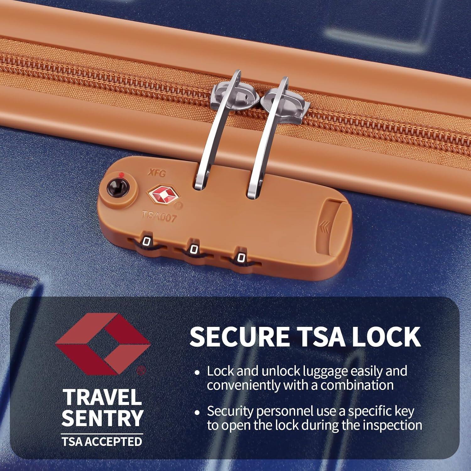 SECURE TSA LOCK

- Lock and unlock luggage easily and conveniently with a combination
- Security personnel use a specific key to open the lock during the inspection

TRAVEL SENTRY TSA ACCEPTED