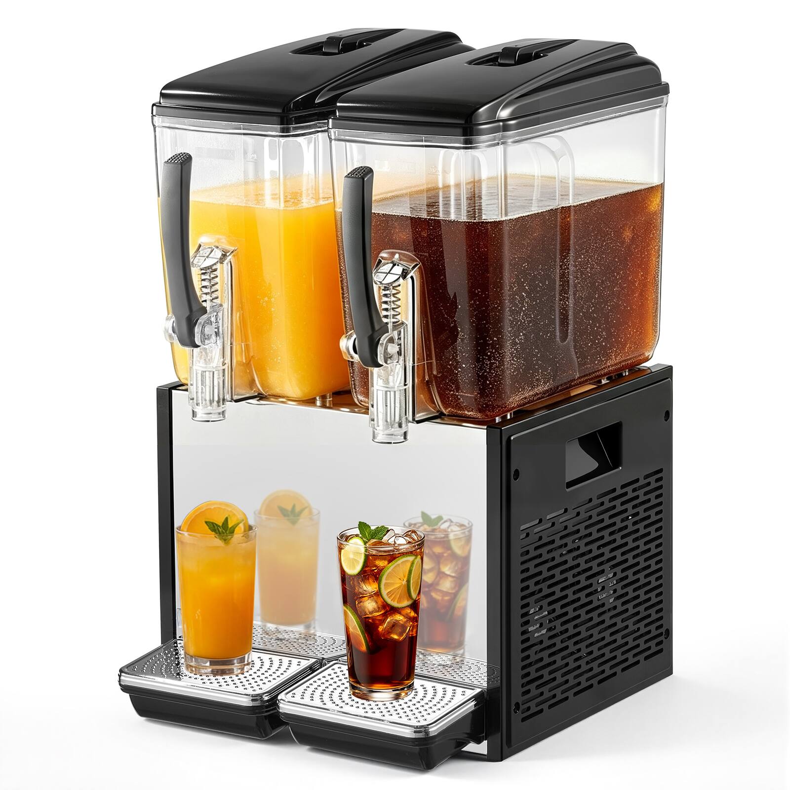 Front. VEVOR - Commercial Beverage Dispenser 2 Tanks 12 L / 12.7 QT Per Tank, Stainless Steel Juice Dispenser, Ice Tea Drink Machine - Black;Silver.