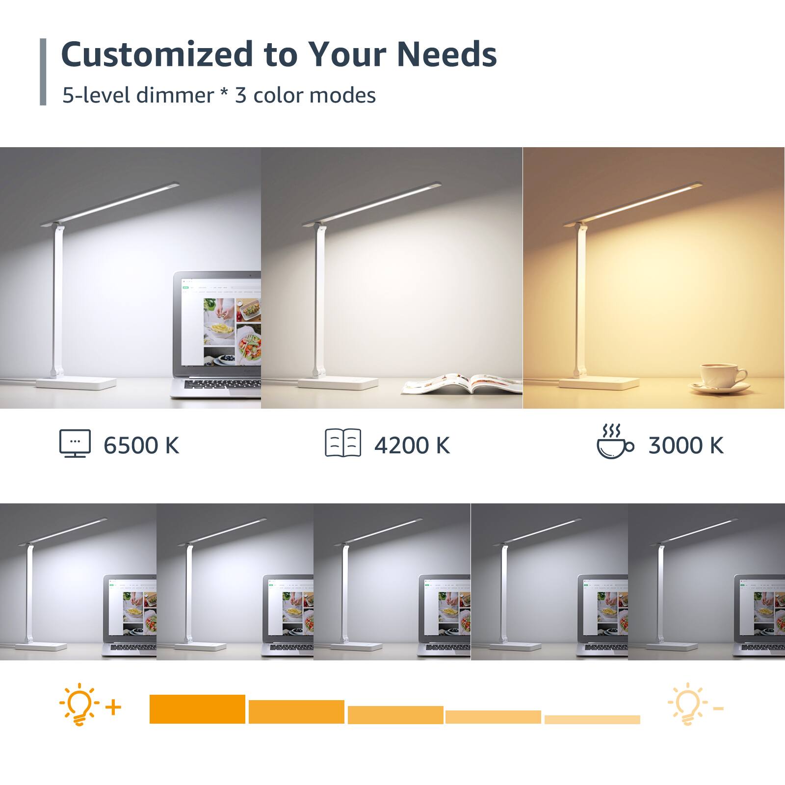 Customized to Your Needs
5-level dimmer * 3 color modes
6500 K
4200 K
3000 K