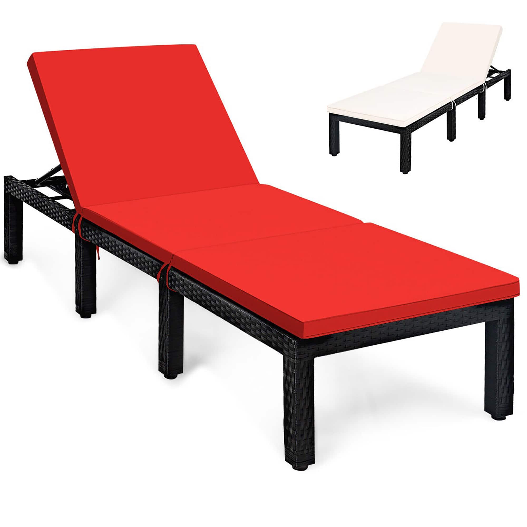Gymax - Patio Lounge Chair Rattan Chaise w/ Adjustable Red & Off White Cushioned - Red/Off white price history on PriceWatchPro