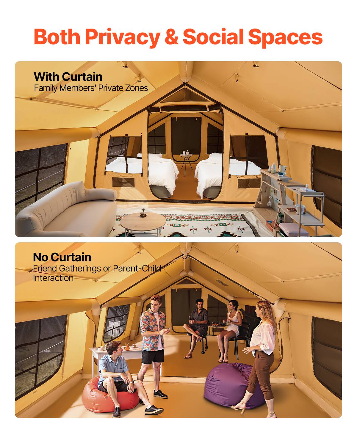 Both Privacy & Social Spaces

With Curtain
Family Members' Private Zones

No Curtain
Friend Gatherings or Parent-Child Interaction