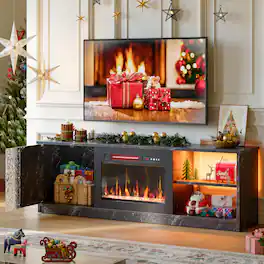 Pinmoco - 63" Electric Fireplace LED TV Stand for up to 70" TVs with Cabinet & Shelves - Marble Black