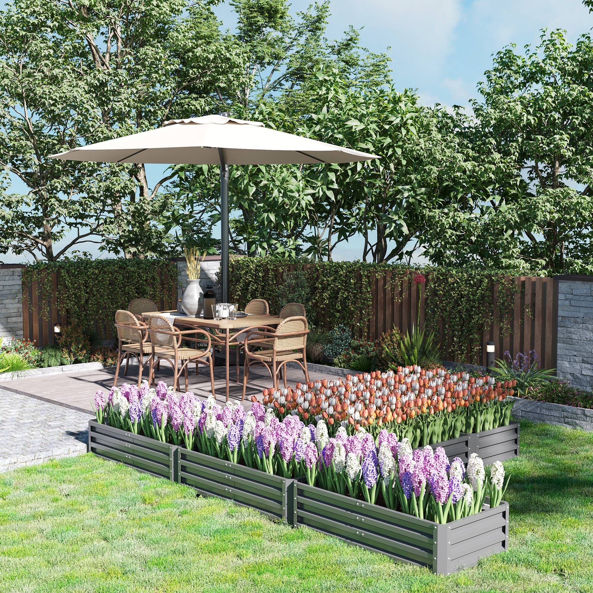 Alt View 1. Outsunny - Raised Garden Bed, Set of 5 Large Box Planters for Outdoor Plants Vegetables Flowers Herbs - Gray.