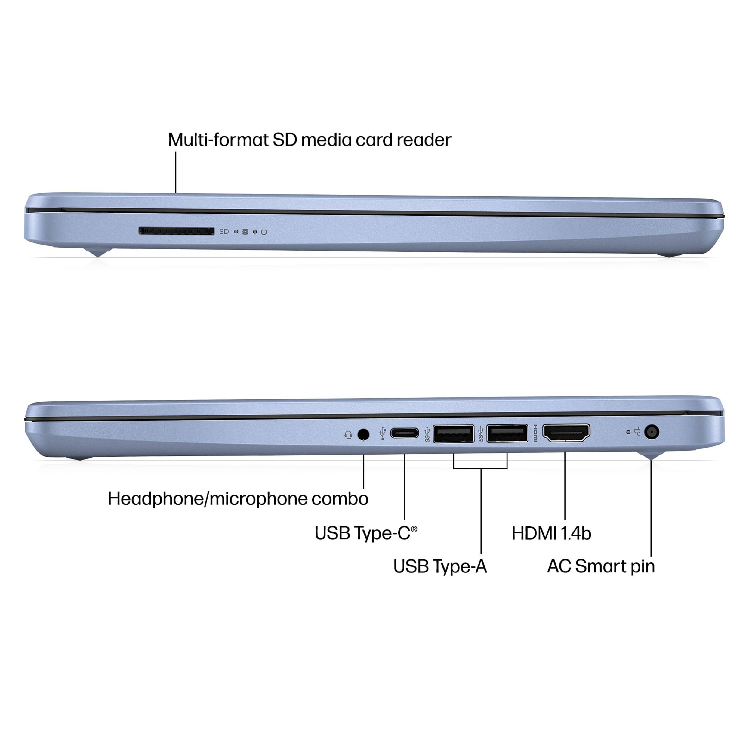 Multi-format SD media card reader

Headphone/microphone combo

USB Type-C

USB Type-A

HDMI 1.4b

AC Smart pin