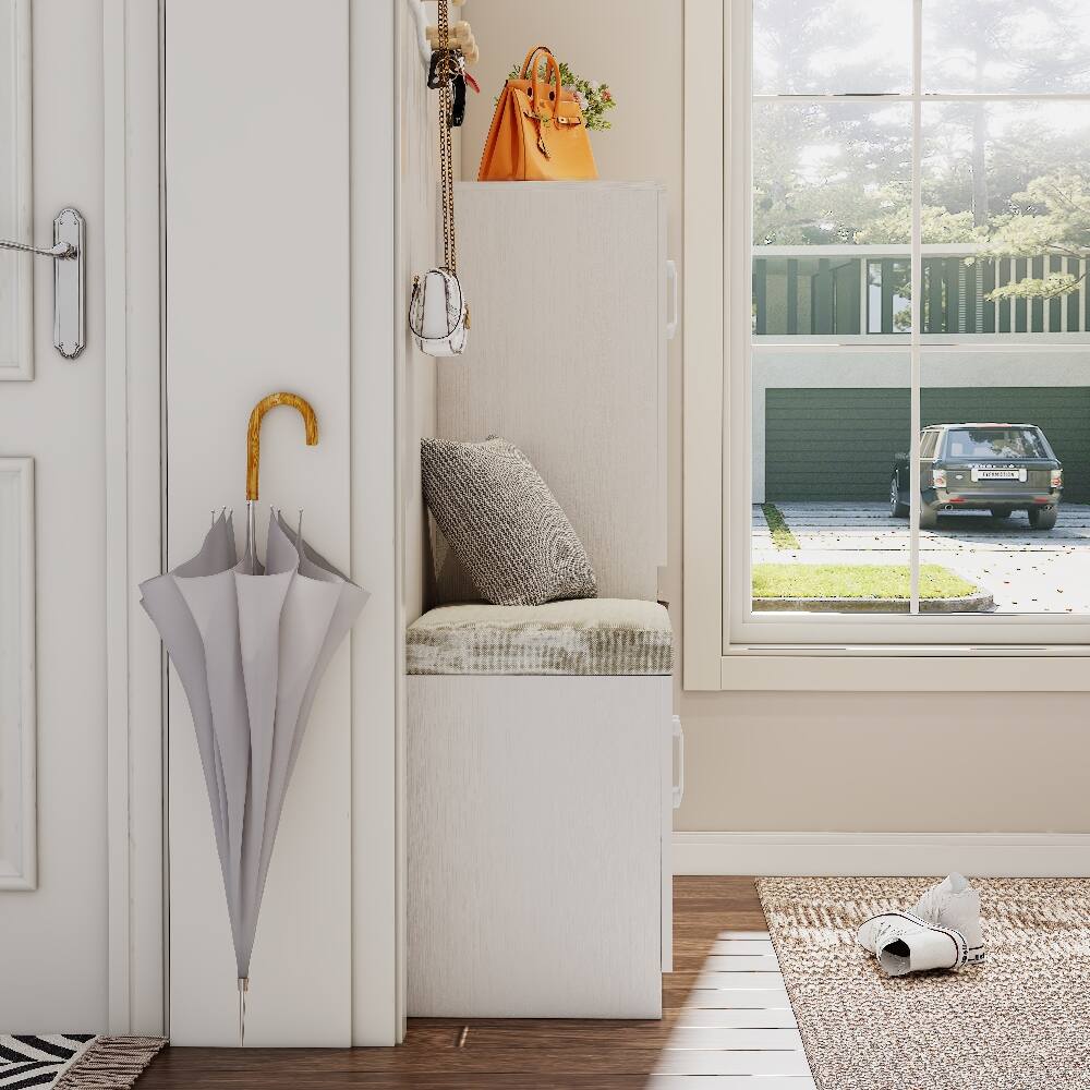 Alt View 1. Loheer - Loheer multi functional shoe storage cabinet, Ancient White Entryway Organizer with Cushion Bench, Holds 30 Pairs - Ancient White.