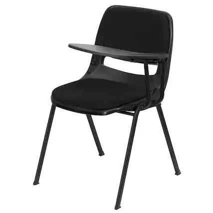 Front. Emma + Oliver - Padded Ergonomic Shell Chair with Left Handed Flip-Up Tablet Arm - Black.