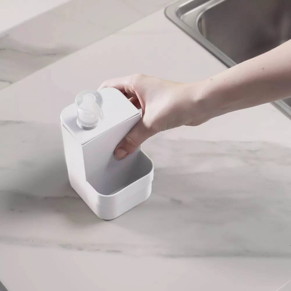 Alt View 4. OU - OU Dish Soap Dispenser with Sponge Holder 16 oz, Kitchen Sink Plastic Soap Dispensing Pump Bottle - White - White.