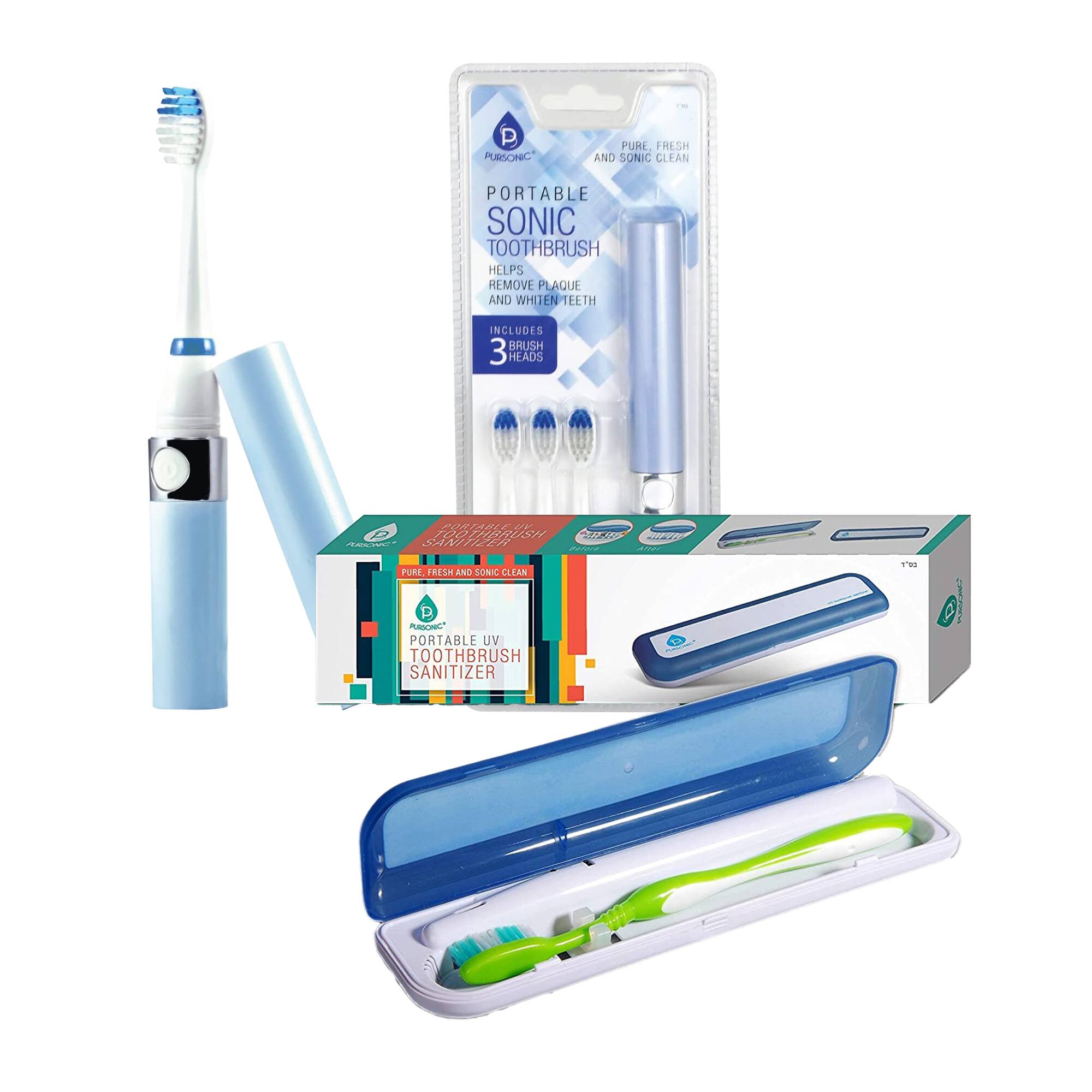 Pursonic - Travel Oral Care Essentials Bundle: Portable UV Toothbrush Sanitizer & Portable Electric Toothbrush - Multicolor
