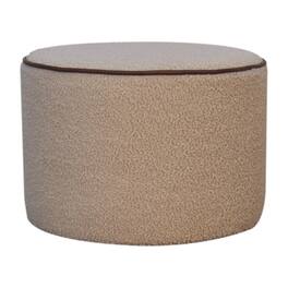 Artisan Furniture - Solid Wood Serenity Large Round Footstool, Upholstered - Beige