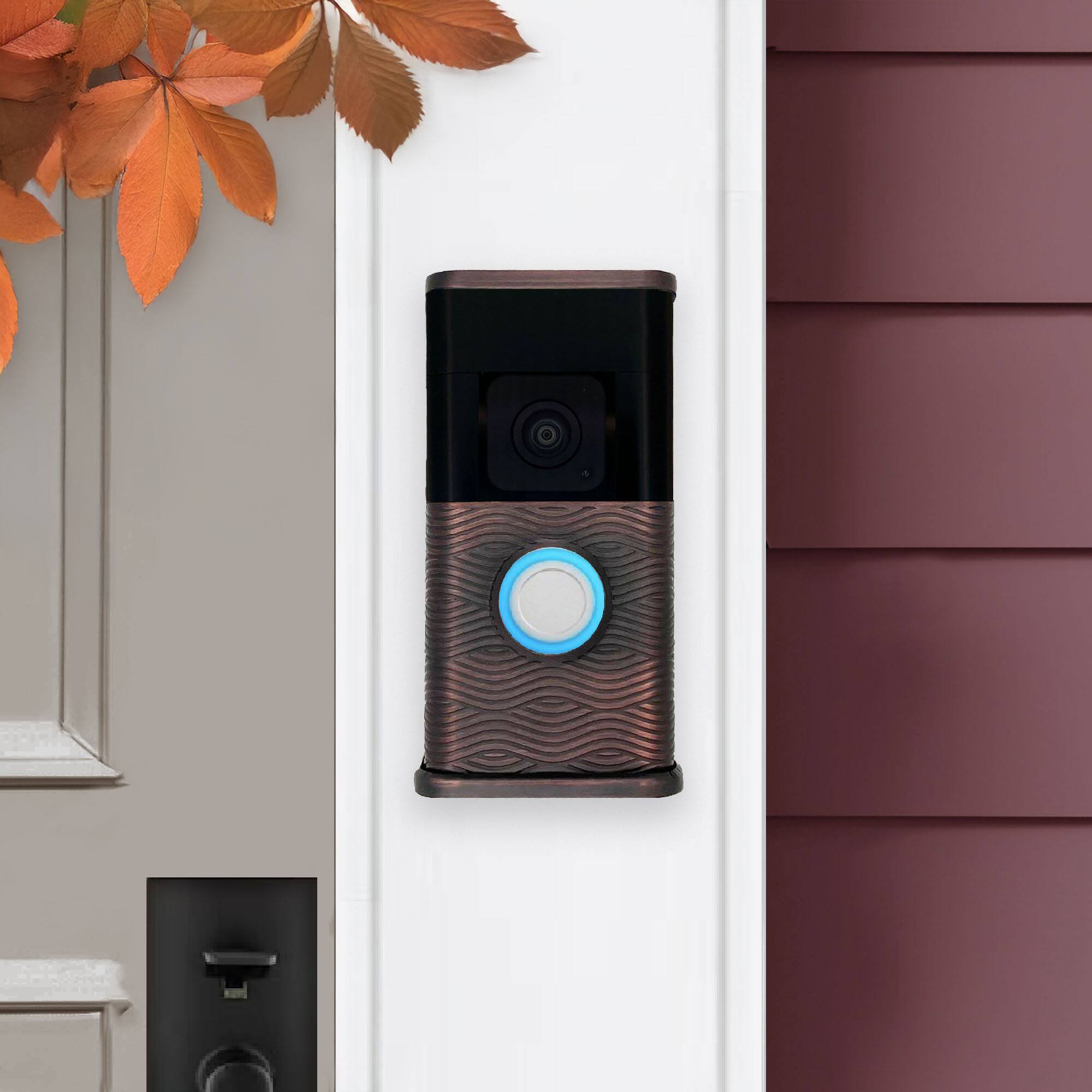 Alt View 3. Michael Healy - Waves Video Doorbell Cover (Ring 3, 3 Plus, 4, Battery Plus and Battery Pro) - Oiled Bronze.