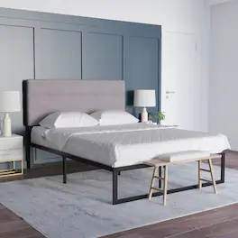 Emma + Oliver - Gannon Modern Upholstered Headboard with Horizontal Line Stitching and Adjustable Height Rails - Gray
