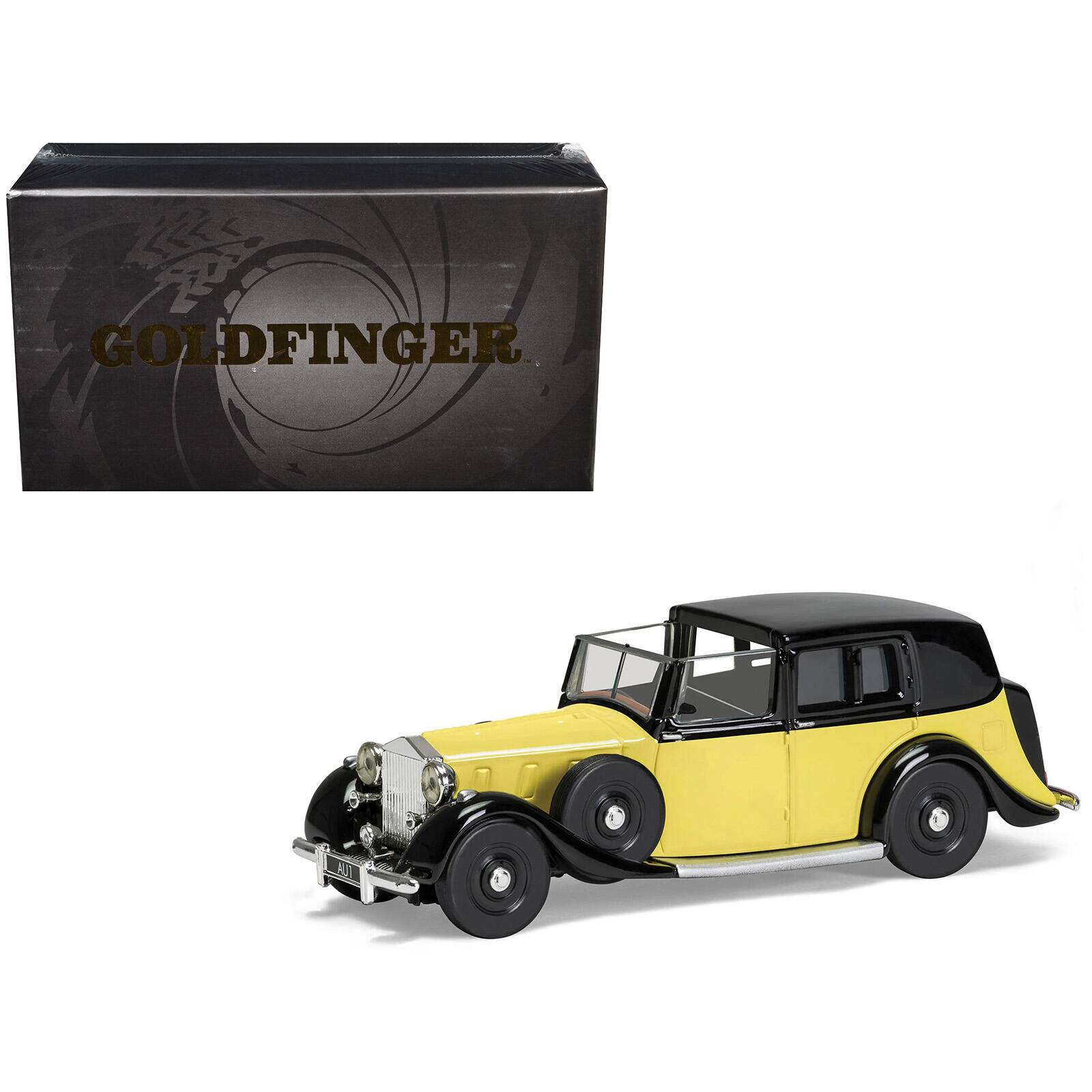 Front. Corgi - Rolls Royce Phantom III Sedanca de Ville Yellow with Black Top James Bond 007 "Goldfinger" (1964) Movie Model by Corgi.
