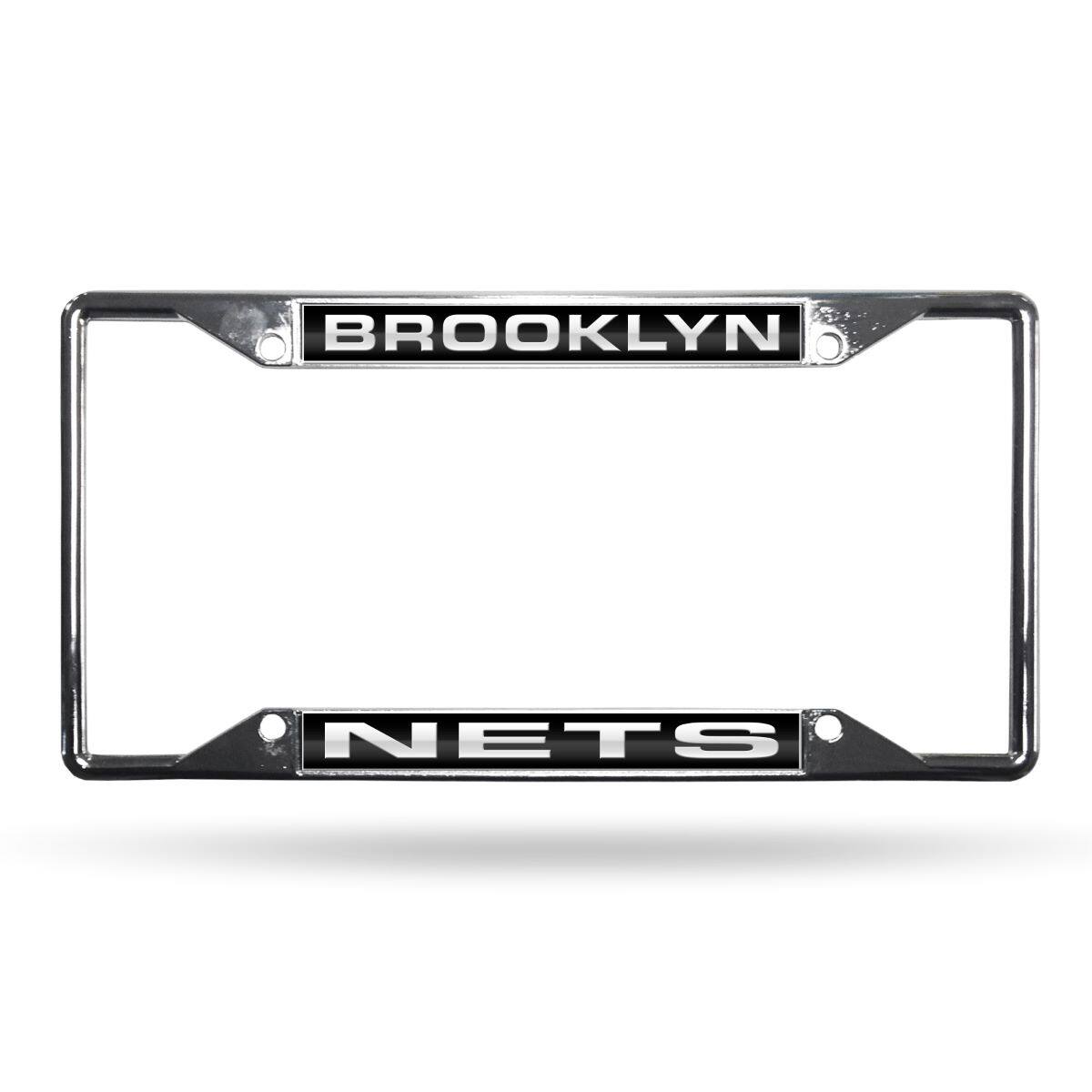 Brooklyn Nets NBA 4-Corner EZ View Chrome Metal Laser License Plate Frame
