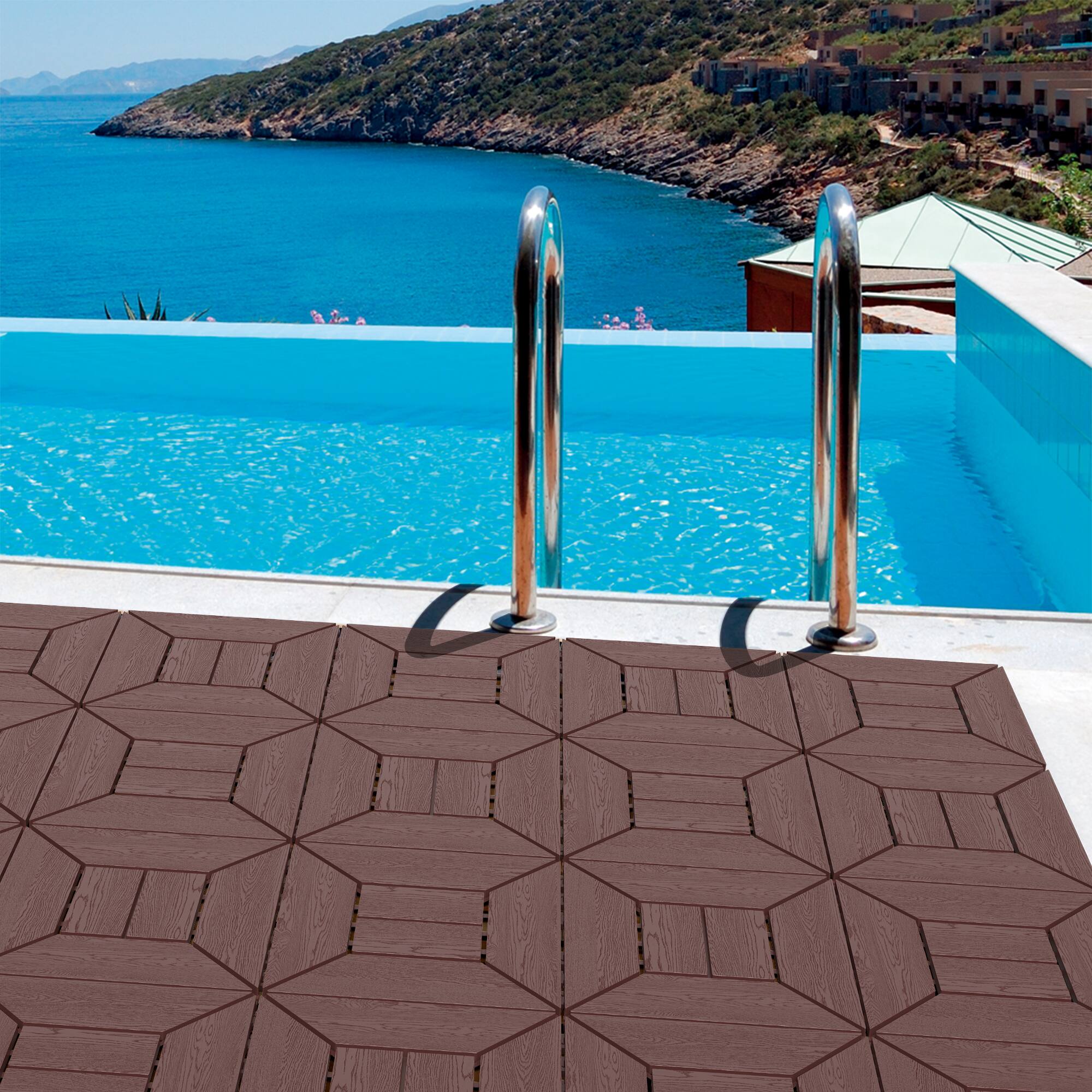 Alt View 4. APRILSOUL - 44pcs 12in New Interlocking Deck Tiles Indoor Outdoor Brown - Brown.
